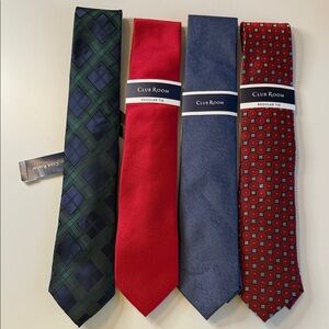 Club Room Men’s Tie‎ Bundle NWT 4 Pack Green Red Blue Classic Gift Set